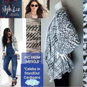 Aztec Meets PLAID Prints Soft Oversized Knit Cardigan Boho Sweater style&co L XL